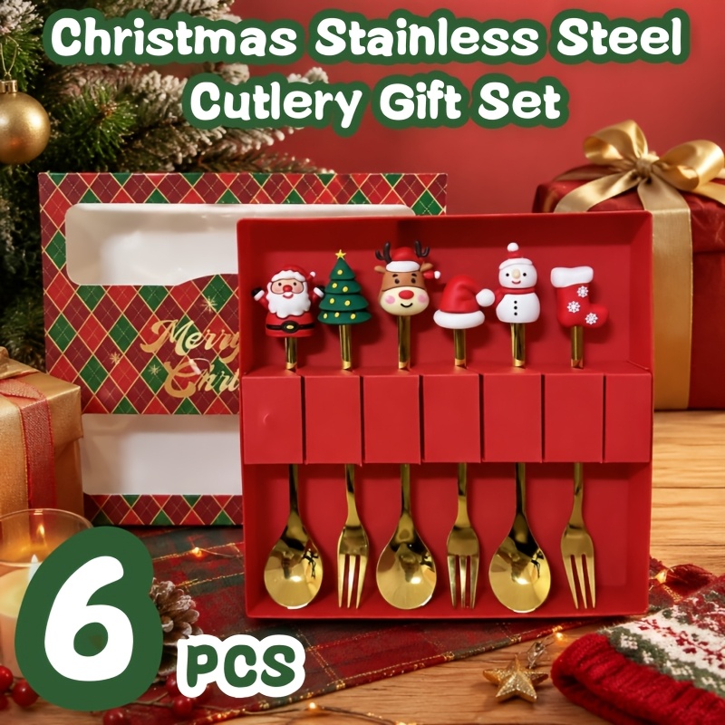 Coffee Tea And Sugar Set - 6Pcs Festive Christmas Spoon Fork Set