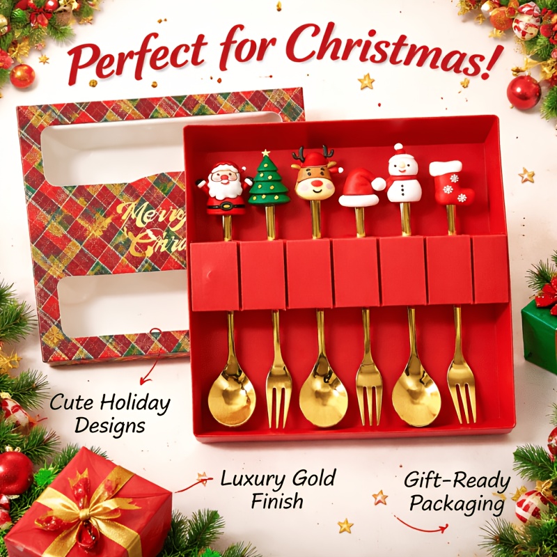 6Pcs Festive Christmas Spoon F - Coffee Tea And Sugar Set 评论和价格