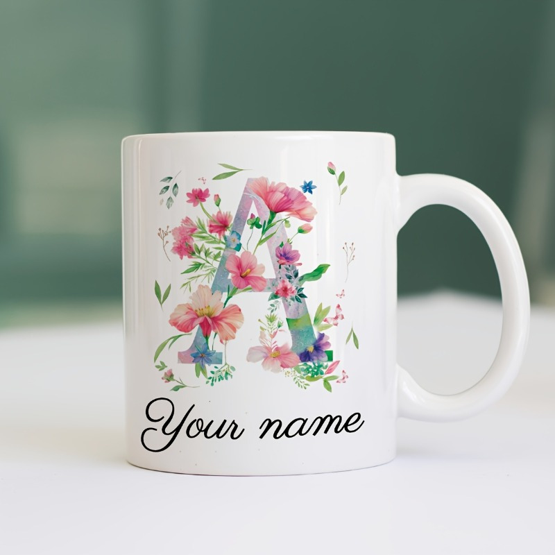 Custom Name/Text Floral Initia - Coffee Tea Name 评论和价格